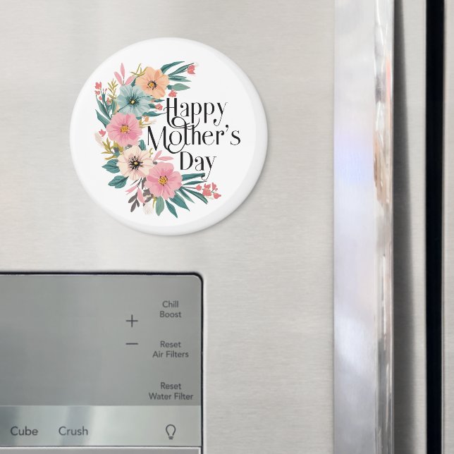Mors dag Höger Sidoblommor persikofärgad Rosa Cr Magnet (In Situ (Fridge))