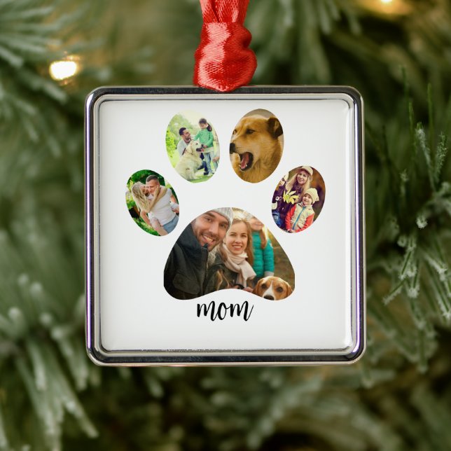 Mors dag Hundmamma | 5 tassavtryck fotokollage Julgransprydnad Metall (Träd)