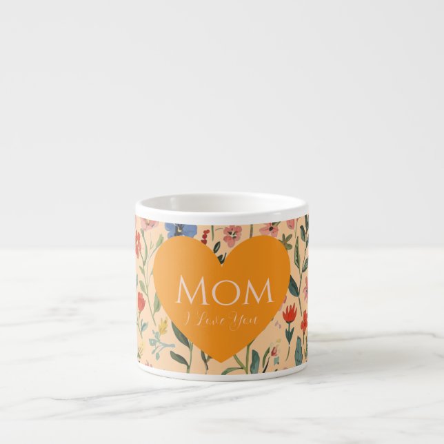 Mors dag,Jag älskar dig,Blommönster,Kärlek hjärta Espressomugg (Framsidan)