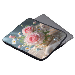 Mors dag känslig rosa ros och vita daisy laptop fodral