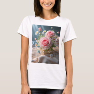 Mors dag känslig rosa ros och vita daisy t shirt