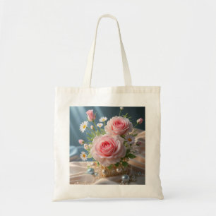 Mors dag känslig rosa ros och vita daisy tygkasse
