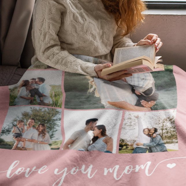 Mors dag kärlek du mamma fotocollage rosa fleecefilt (Skapare uppladdad)