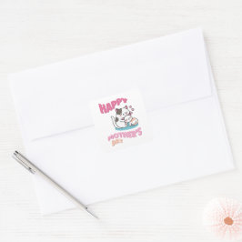 Mors dag katter, kawaii stil fyrkantigt klistermärke