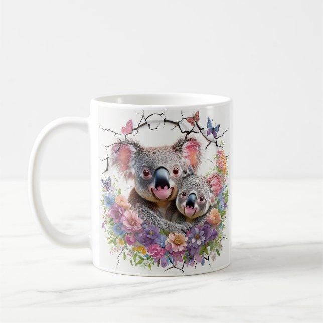 Mors dag Koalas omringad av brant Blommigt Kaffemugg (Vänster)