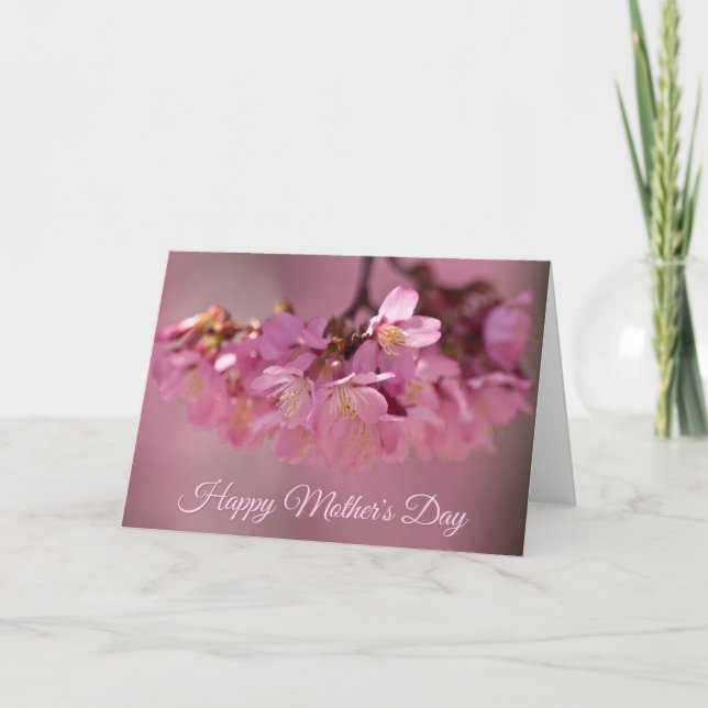Mors dag körsbärsblommor Ömtåligt rosa bukett Kort (Framsida)