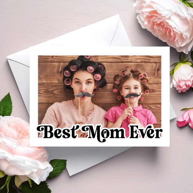 Mors dag-kort för bästa Mamma någonsin-retro-Blomm Julkort (Best Mom Ever Retro Photo Floral Mother's Day Card)
