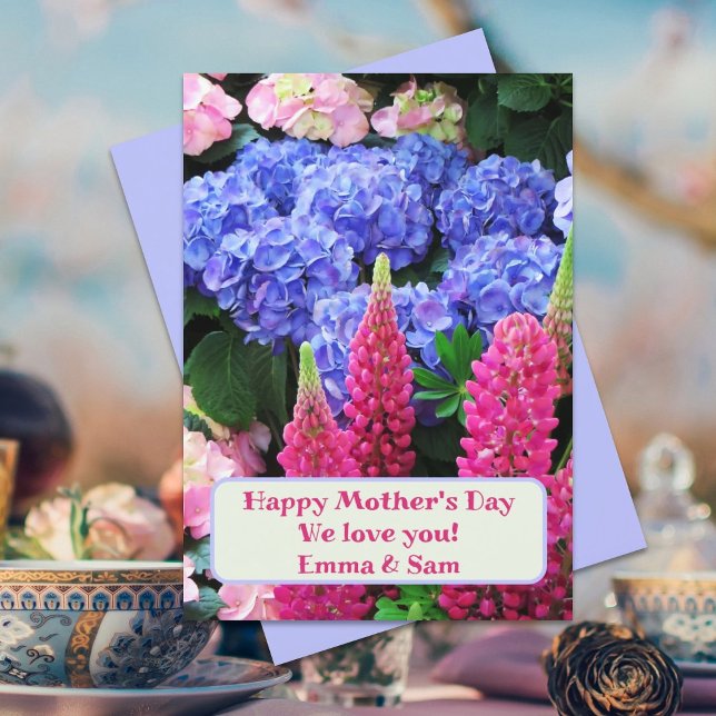 Mors dag kort för Lupins Hydrangea Flowers (Skapare uppladdad)
