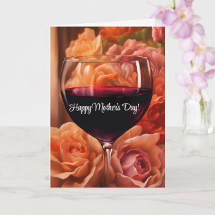 Mors dag-kort med blommor och Vin Funny Kort