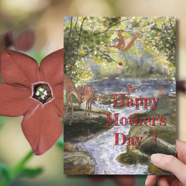 Mors dag-kort med Hjort- och skogsvänner Julkort (Mother's Day Card with Deer and Forest Friends)