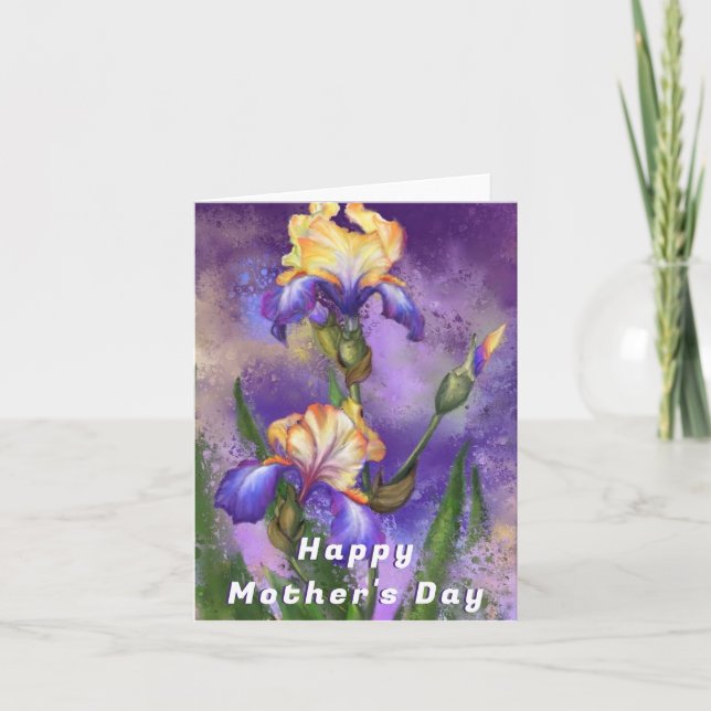 Mors dag-kort med Lila Iris Flowers Kort (Framsida)