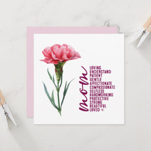 Mors dag-kort med Rosa Carnation