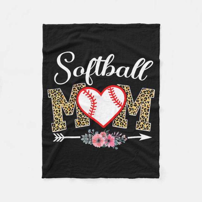 Mors dag Leopard Softball Mamma Softball Game Fleecefilt (Framsidan)