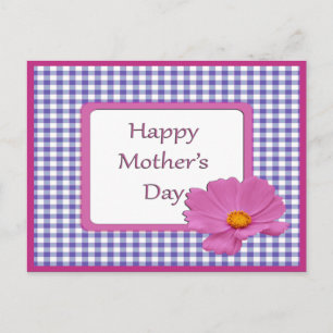 Mors dag Lila Flower & Gingham Design Vykort