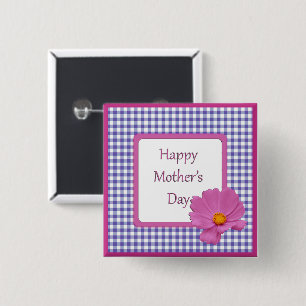 Mors dag Lila Flower och Gingham Design Knapp