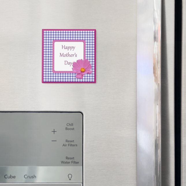 Mors dag Lila Flower och Gingham Design Magnet (In Situ (Fridge))