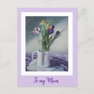 Mors dag lila vintage blommor målning konst vykort