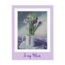 Mors dag lila vintage blommor målning konst