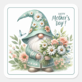 Mors dag Magic: Whimsical Gnome Delight Fyrkantigt Klistermärke