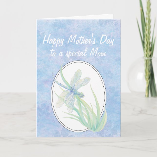Mors dag Mamma Blue Dragonfly Watercolor Kort (Framsida)