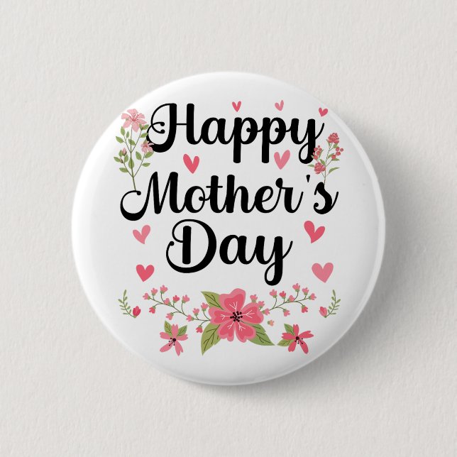 Mors dag Mamma Cute Blommigt Kvinnor för stora Mam Knapp (Framsida)