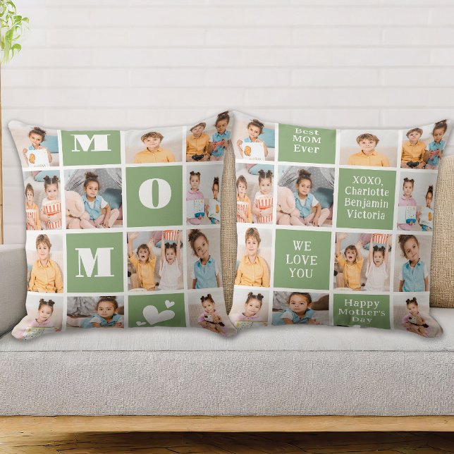 Mors dag MAMMA Modern Grönt 12 Fotokollage Kudde (Skapare uppladdad)