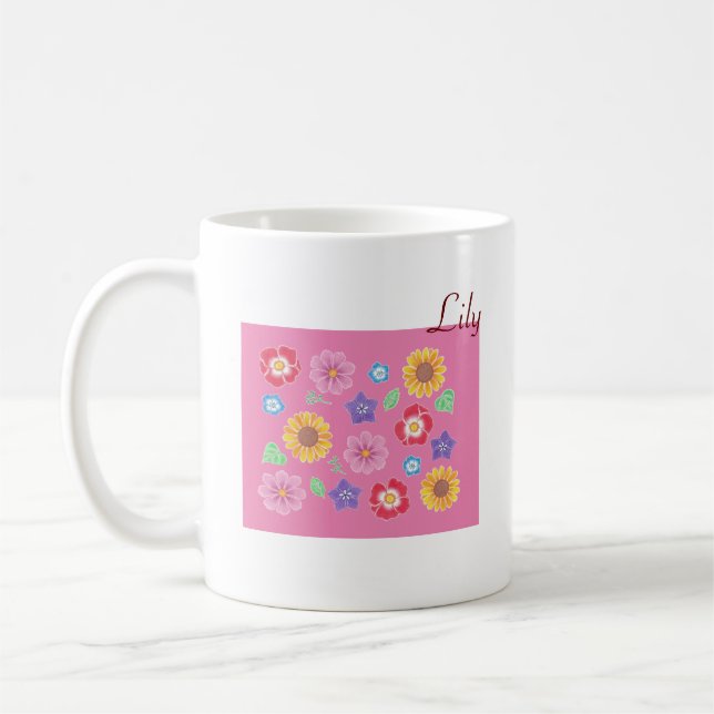 Mors dag Mamma och dotter Rosa Blomsterträdgård Mu Kaffemugg (Vänster)