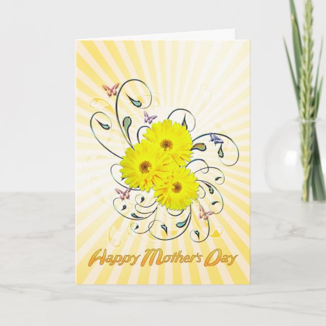 Mors dag med gula blommor kort (Framsida)