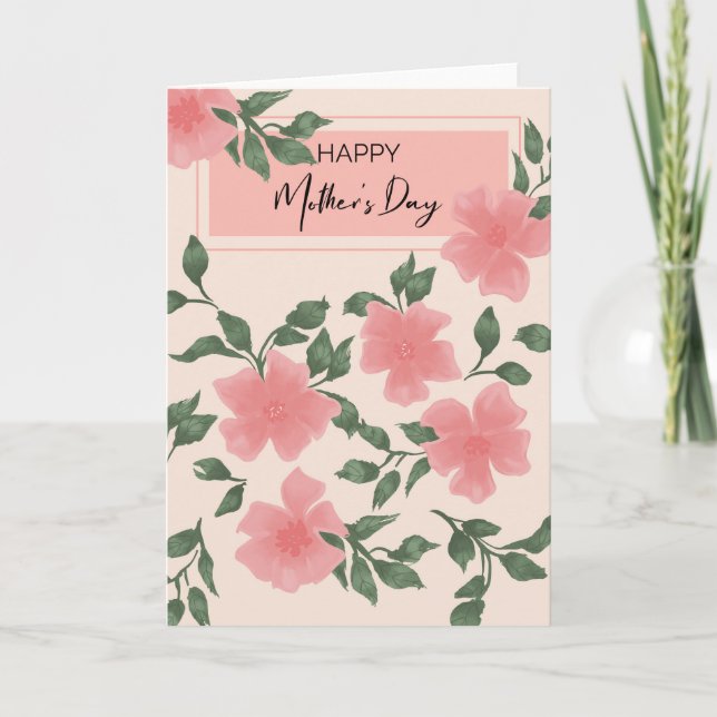 Mors dag med persikoblommor och Rosa Löv Tack Kort (Framsida)