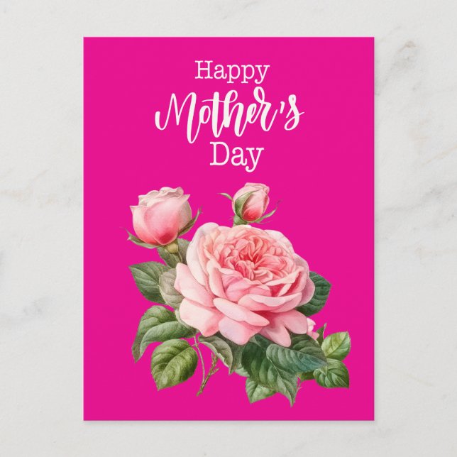 Mors dag med rosa ros-kort vykort (Framsida)