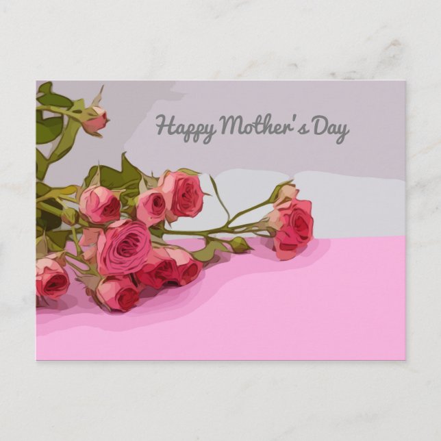 Mors dag med rosa ros-kort vykort (Framsida)
