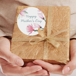 Mors dag med Rosa Watercolor Magnolias Runt Klistermärke