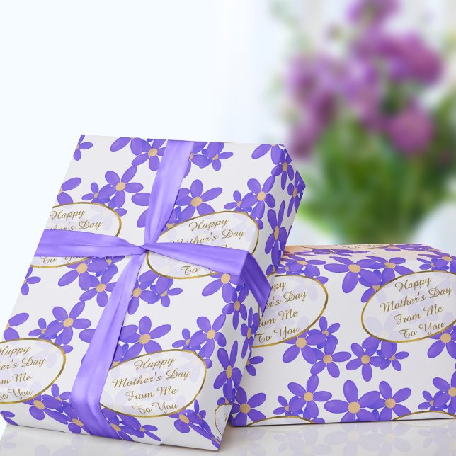 Mors dag Message Lila Blommigt Wrapping Papper för Presentpapper (Add your short Mother's Day message to this cute purple floral wrapping paper and send with love)