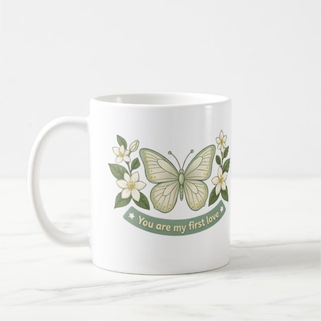 Mors dag - Min första kärleks fjäril blommor Kaffemugg (Vänster)