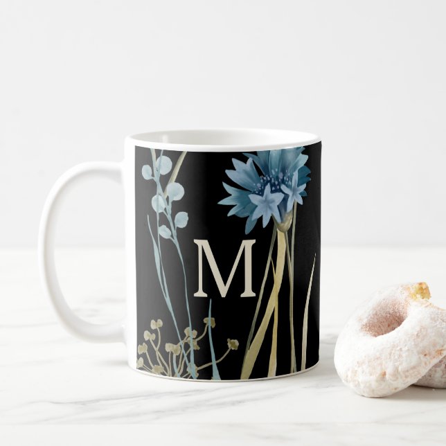 Mors dag Monogram Blommigt Light Blue Guld Black Kaffemugg (Med munk)