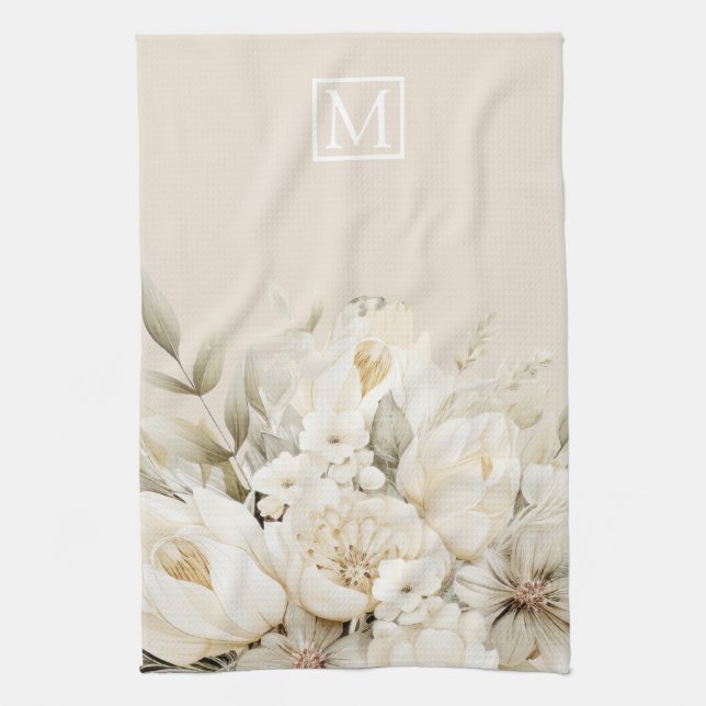 Mors dag monogram blomstermönster specialdesign kökshandduk (Vertikal)