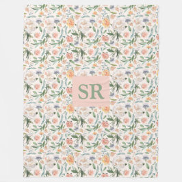 Mors dag Monogram Watercolor Blommigt Botanical Fleecefilt