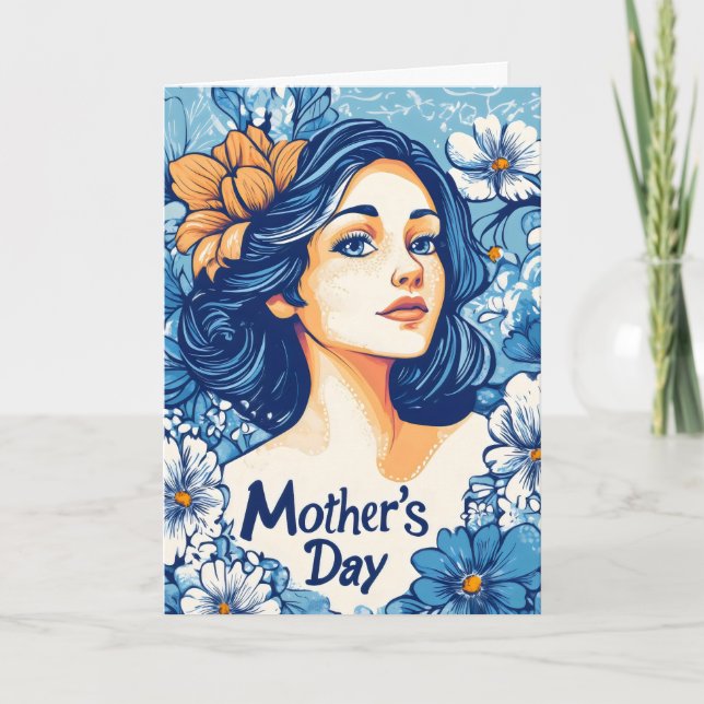 Mors dag Mor Blåa blommor Helgkort (Framsida)