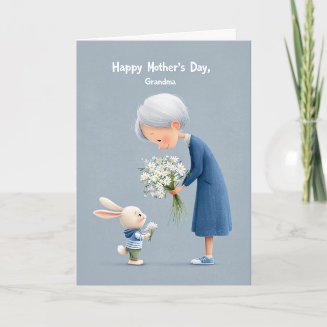 Mors dag Mormor – Söt kanin med blommor Kort (Framsida)