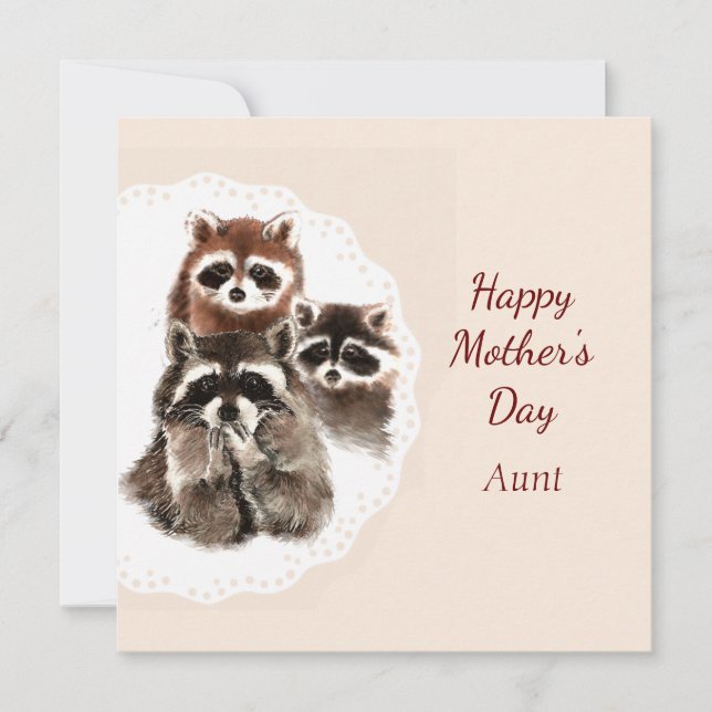 Mors dag Moster Cute Raccoon Family Animal Kort (Framsida)