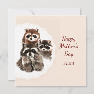 Mors dag Moster Cute Raccoon Family Animal Kort