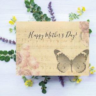 Mors dag Old Lakan Music Score Ro Butterfly Julkort