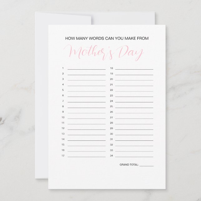 Mors dag Ord Maker-spel Inbjudningar (Framsida)