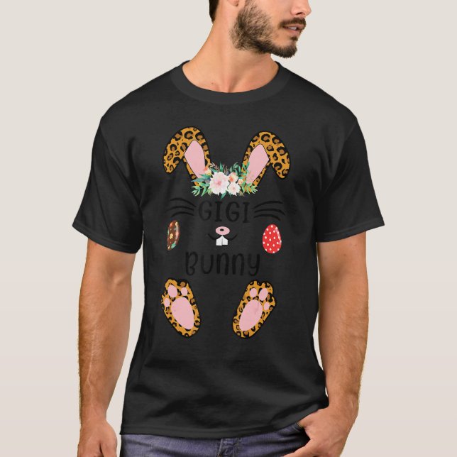 Mors dag Påsk Flower Nana Leopard Bunny T Shirt (Framsida)