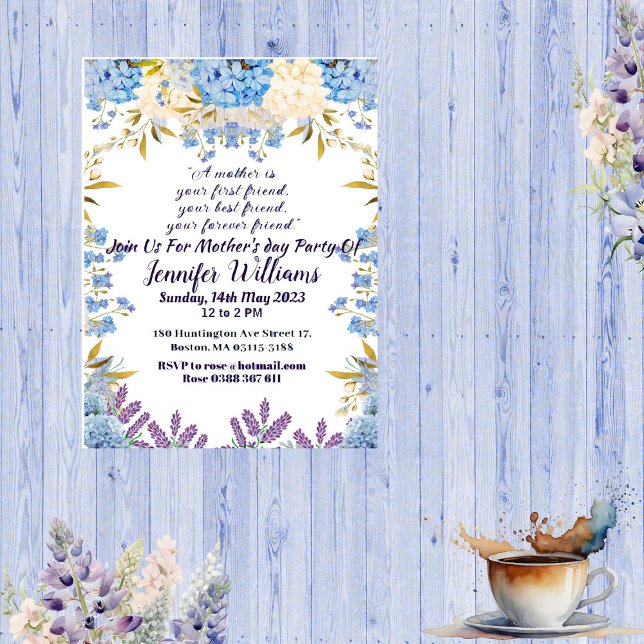 Mors dag Pastel Blue Little Flower Buds Blommigt Inbjudningar (Mother's Day Pastel Blue Little Flower Buds Floral Invitation)