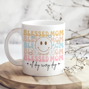 mors dag Pastel Färgad Hippie "Blsed Mamma" Kaffemugg