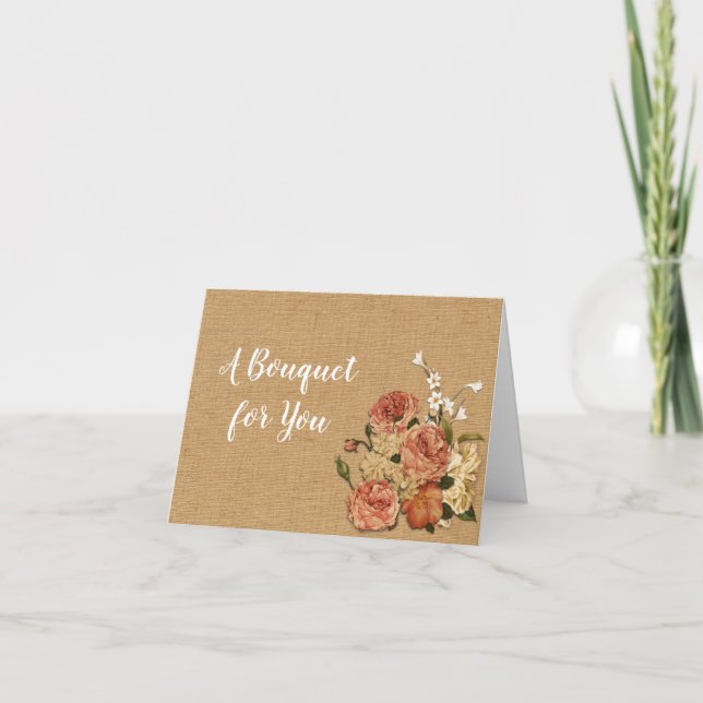 Mors dag Peach Ro Bouquet Rust Burlap Fabric Helgkort (Framsida)