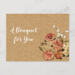 Mors dag Peach Ro Bouquet Rust Burlap Fabric Vykort