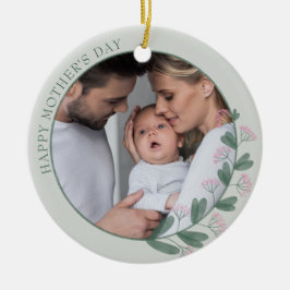 Mors dag Photo Framed med Rosa Wildblomma Julgransprydnad Keramik