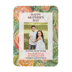 Mors dag Photo Gift Söt Blommigt Rosor Magnet